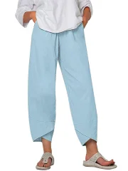 Women's Solid Color Loose Elegant Casual Simple Cotton And Linen Ninth Pants