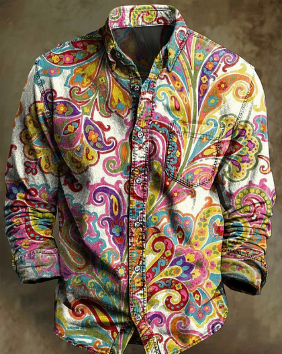 Halloween Men's Bamboo Linen Long Sleeve Shirt Vintage Lapel Shirt