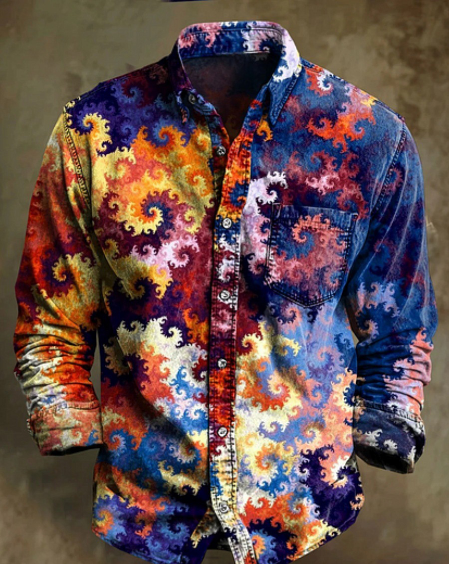 Men's Bamboo Linen Long Sleeve Shirt Vintage Lapel Shirt