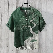 Men's Japanese Art Linen Blend Casual Shirt