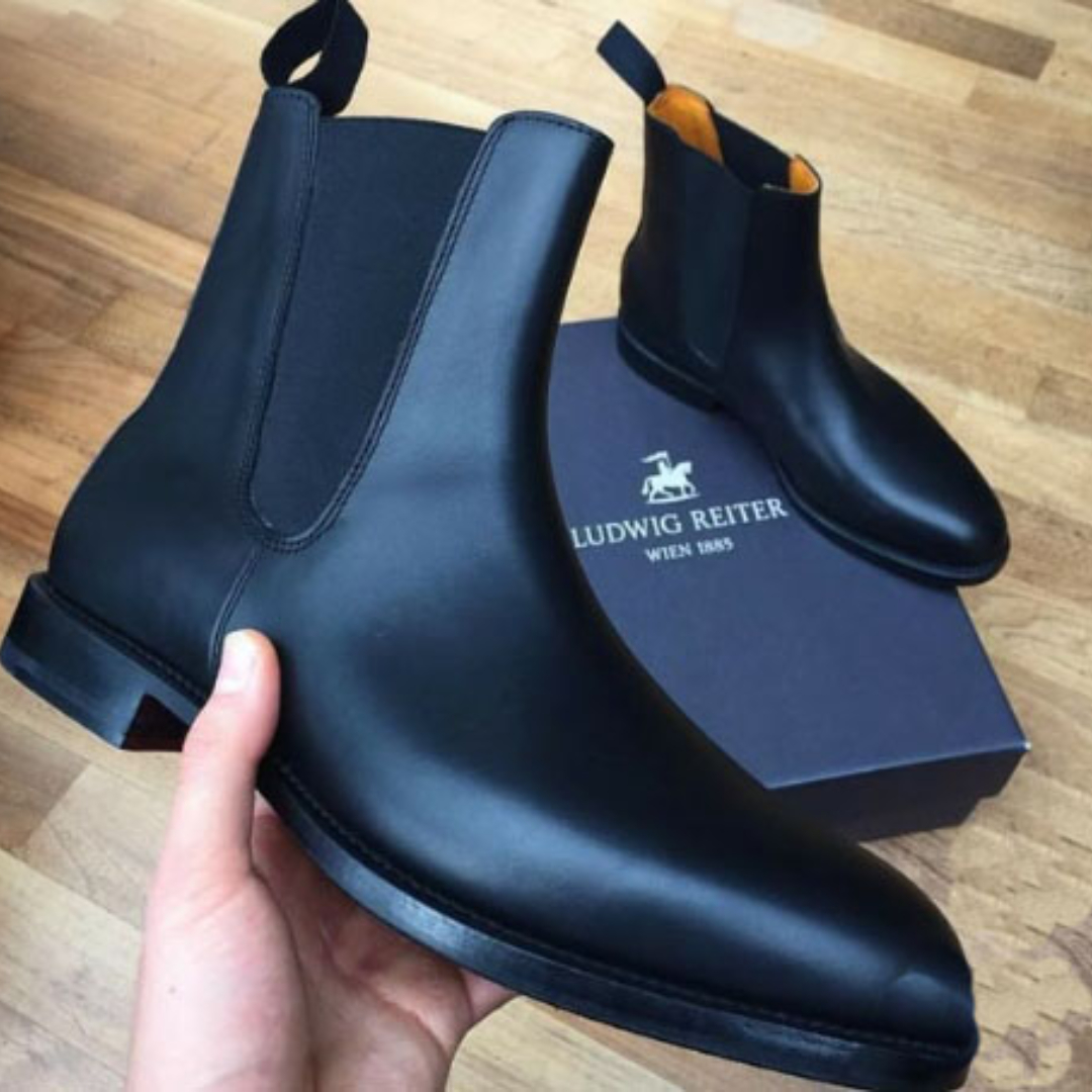 Black British Chelsea men's high-top simple high-end casual business formal pointed leather boots