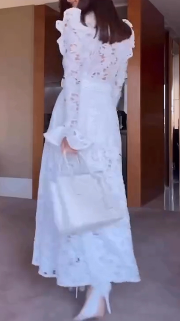 Women's Lapel Trumpet Sleeve Hollow Elegant Dress