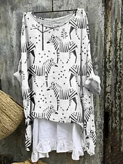 Vintage Zebra Round Neck Casual Blouse