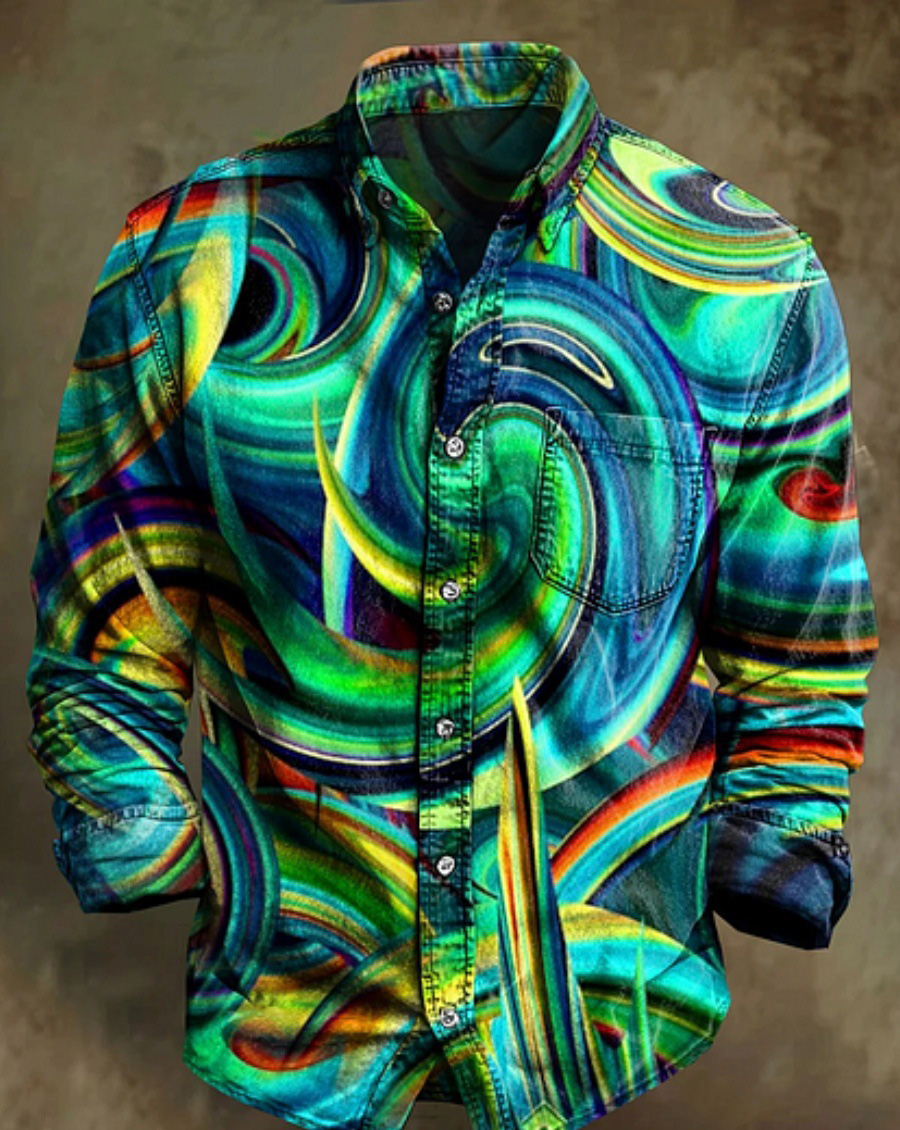 Halloween Men's Bamboo Linen Long Sleeve Shirt Vintage Lapel Shirt