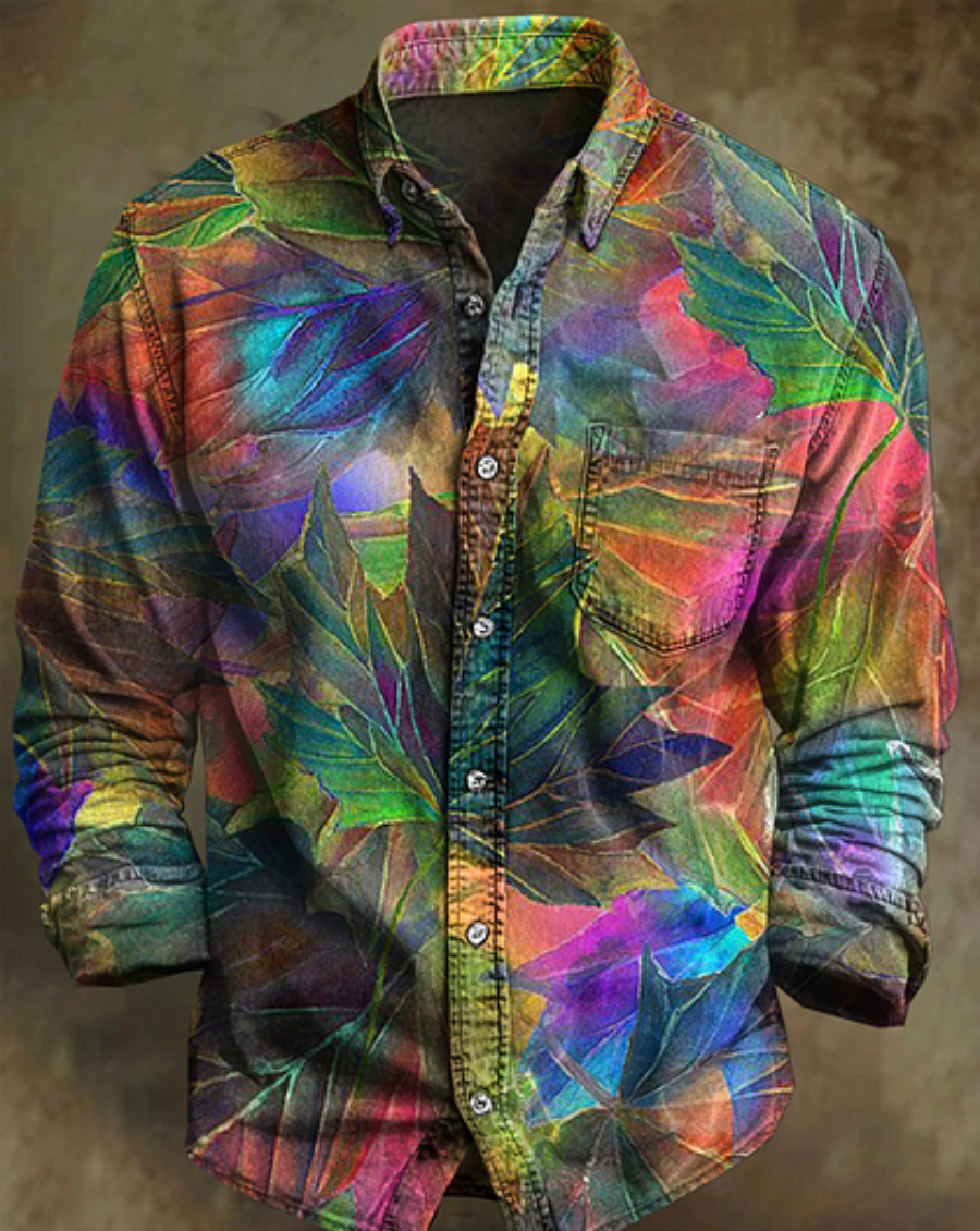 Men's Bamboo Linen Long Sleeve Shirt Vintage Lapel Shirt