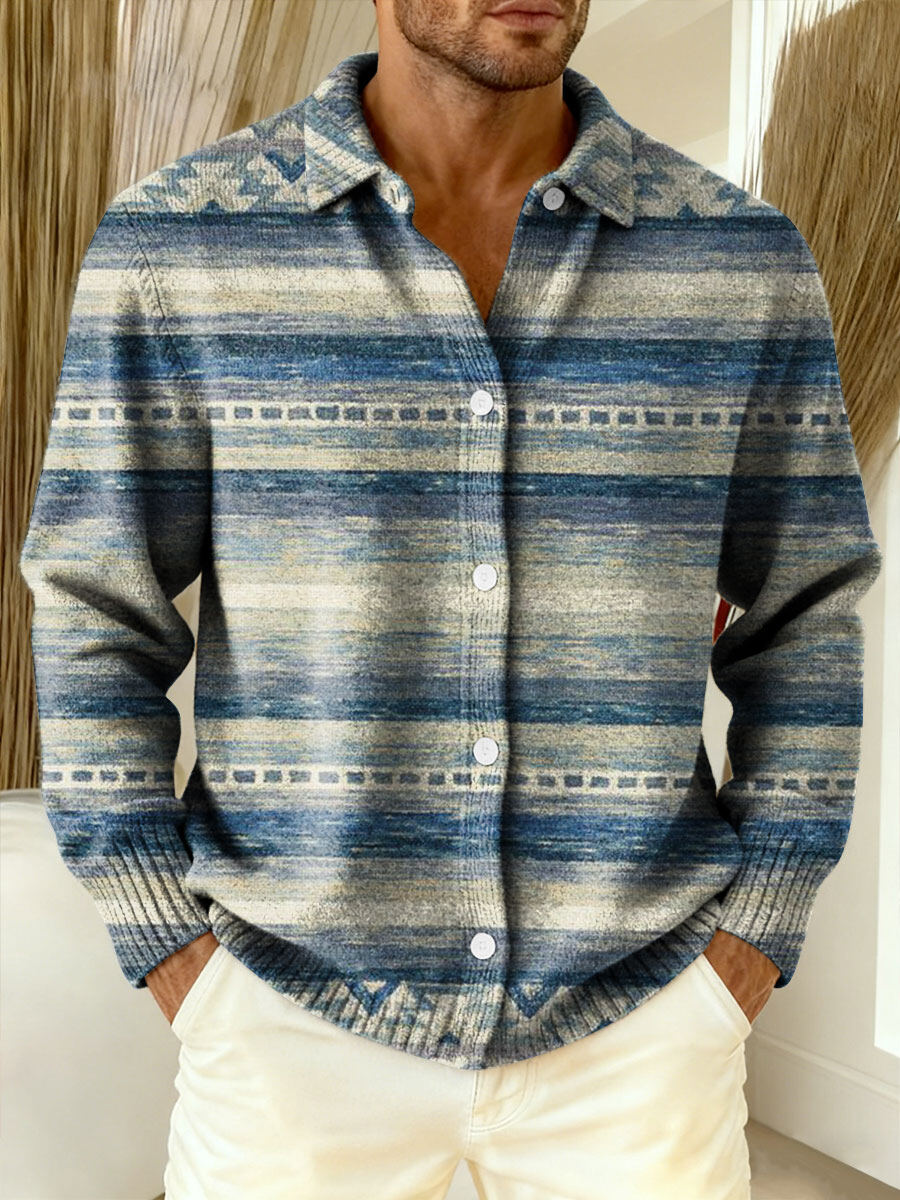 Men's Vintage Patchwork Geometric Abstract Pattern Art Print Cowl Neck Sweater