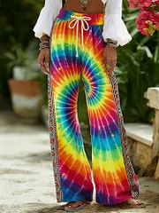 Women's Retro Ethnic Tie-dye Pattern Casual Linen Pants