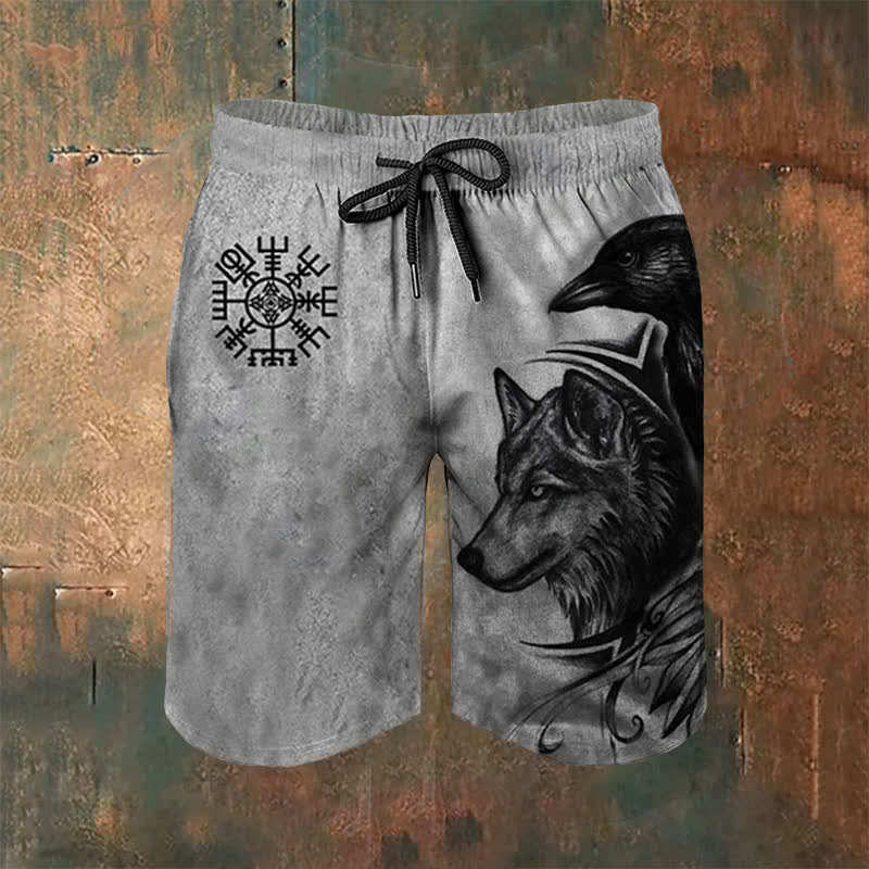 Viking Wolves Vegvisir Raven Casual Shorts