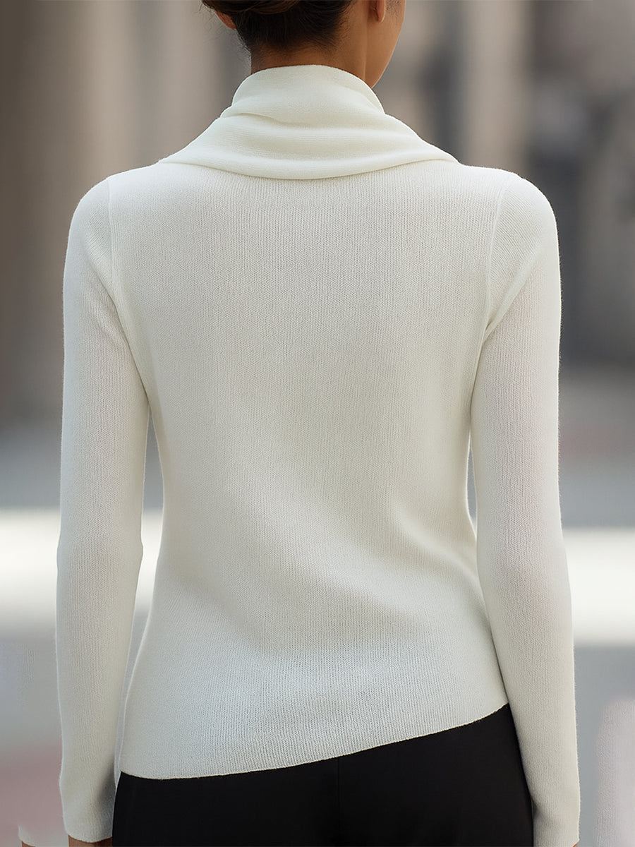 Draped Cowl Neck Long-Sleeve Top