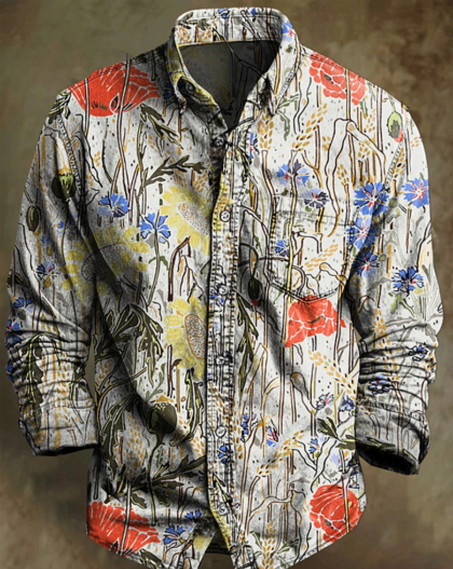 Men's Bamboo Linen Long Sleeve Shirt Vintage Lapel Shirt