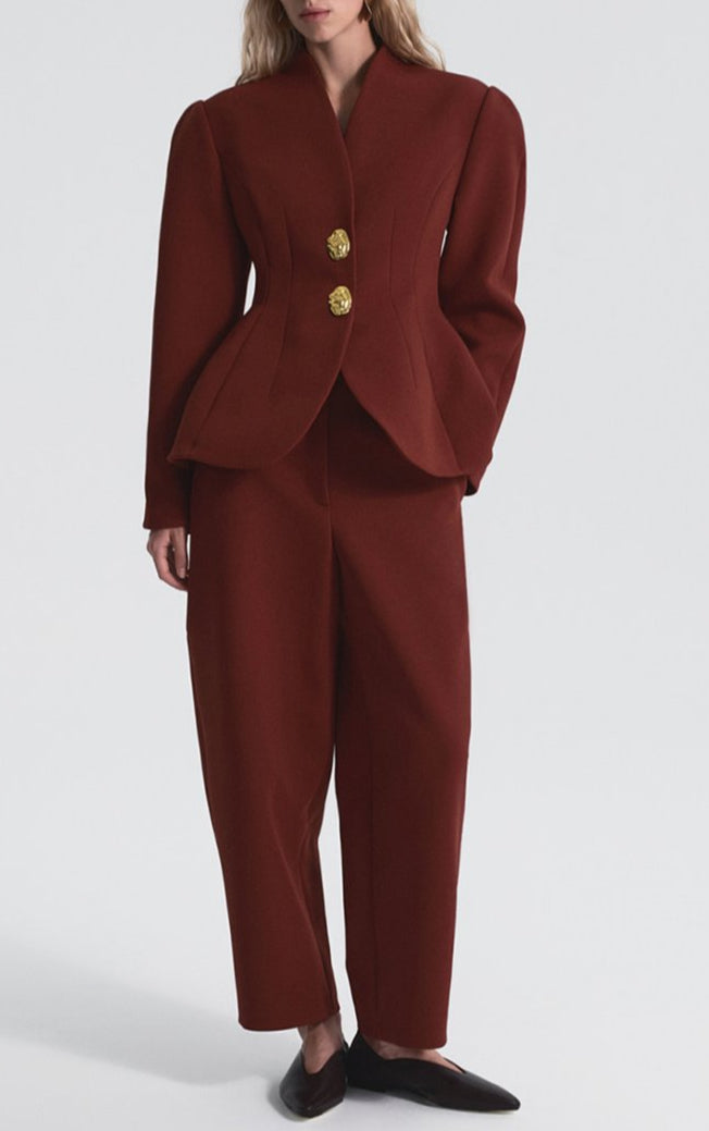 Chic Burgundy Blazer and Trousers Set