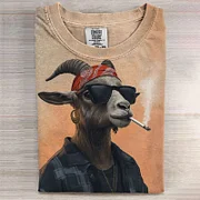 Cool Smoking Goat Art Print Casual Short Sleeve T-shirt