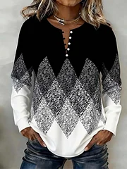 Women'S Casual Printed Long-Sleeved Top With Button Closure