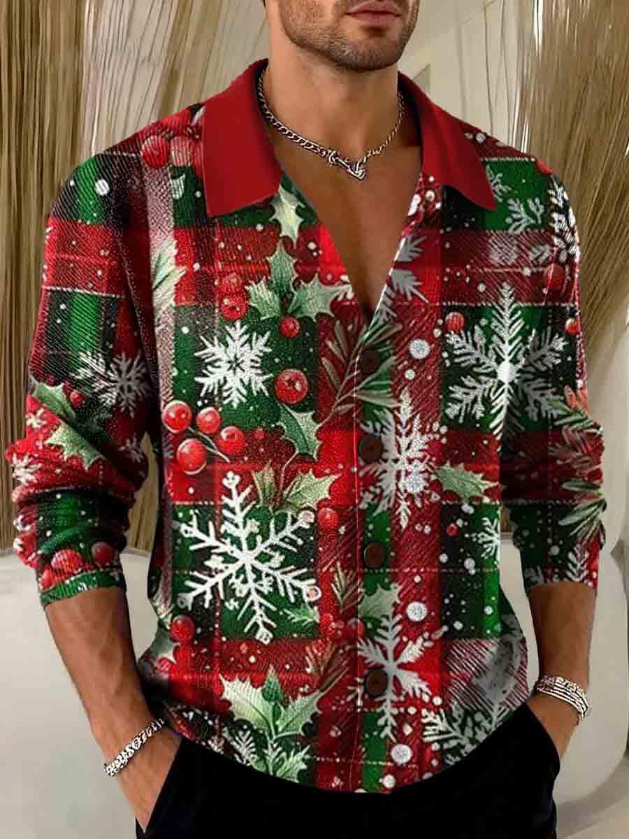 Christmas Plaid Snowflakes Print Cowl Neck Sweater