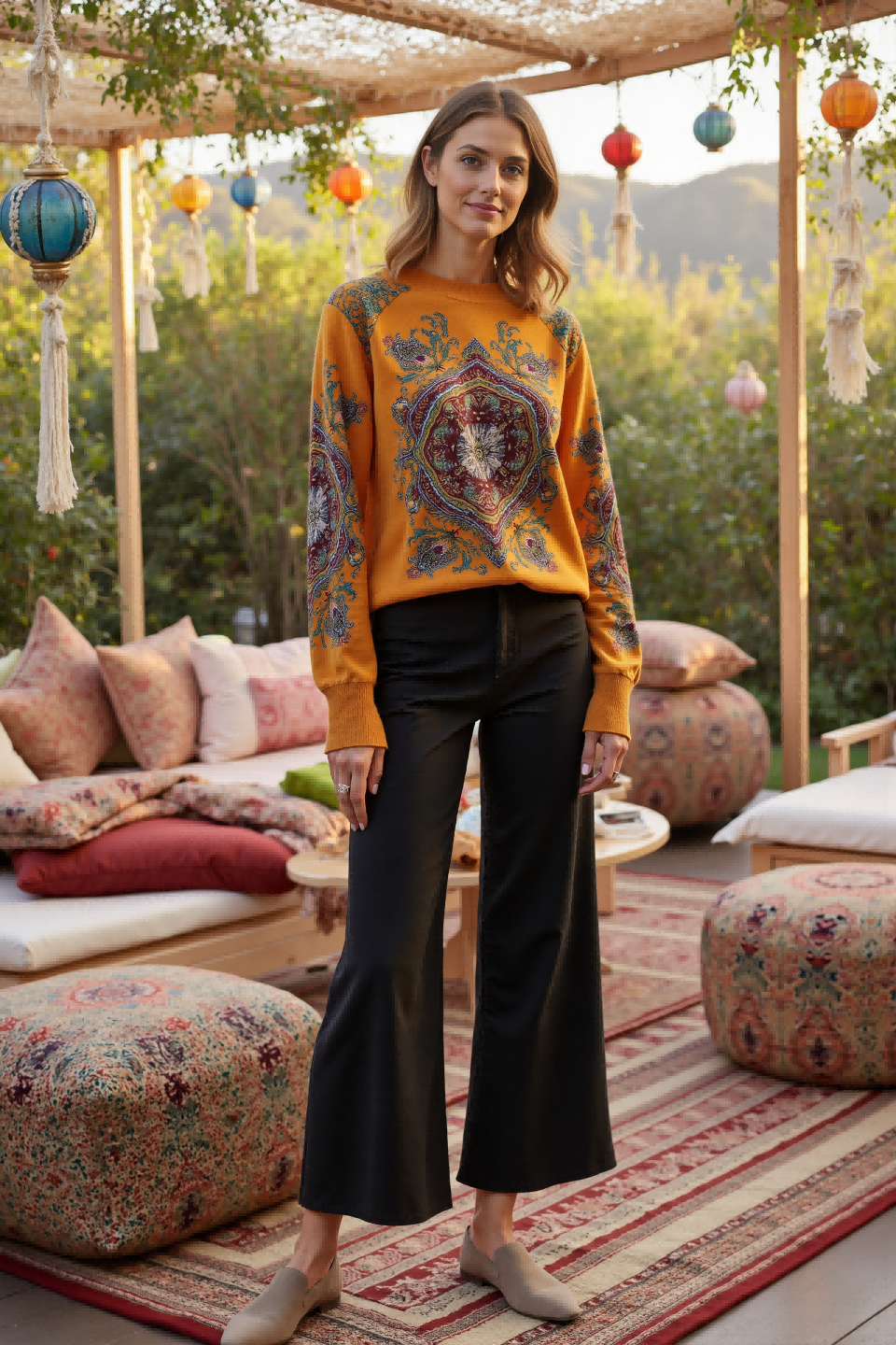 Vintage Boho Prints Women's casual Round-neck sweatshirt