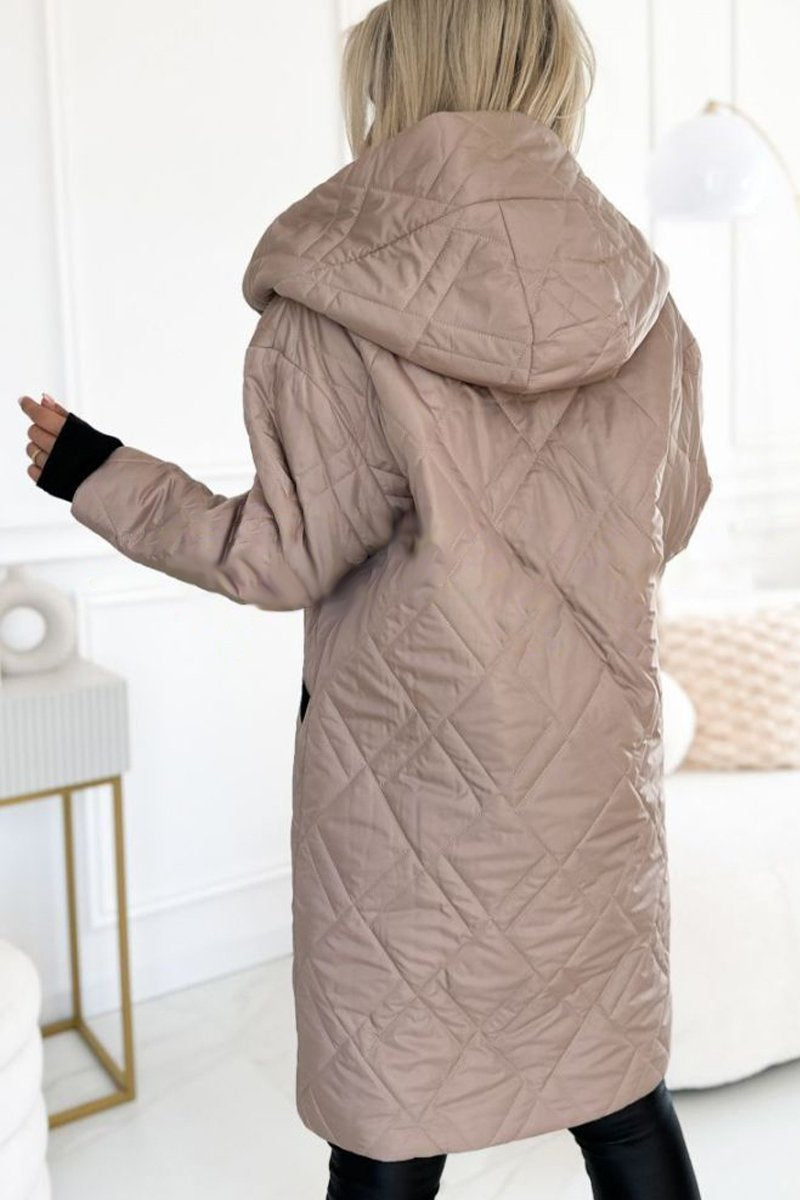 Women's Stylish Hooded Zippered Letter Print Long Coat