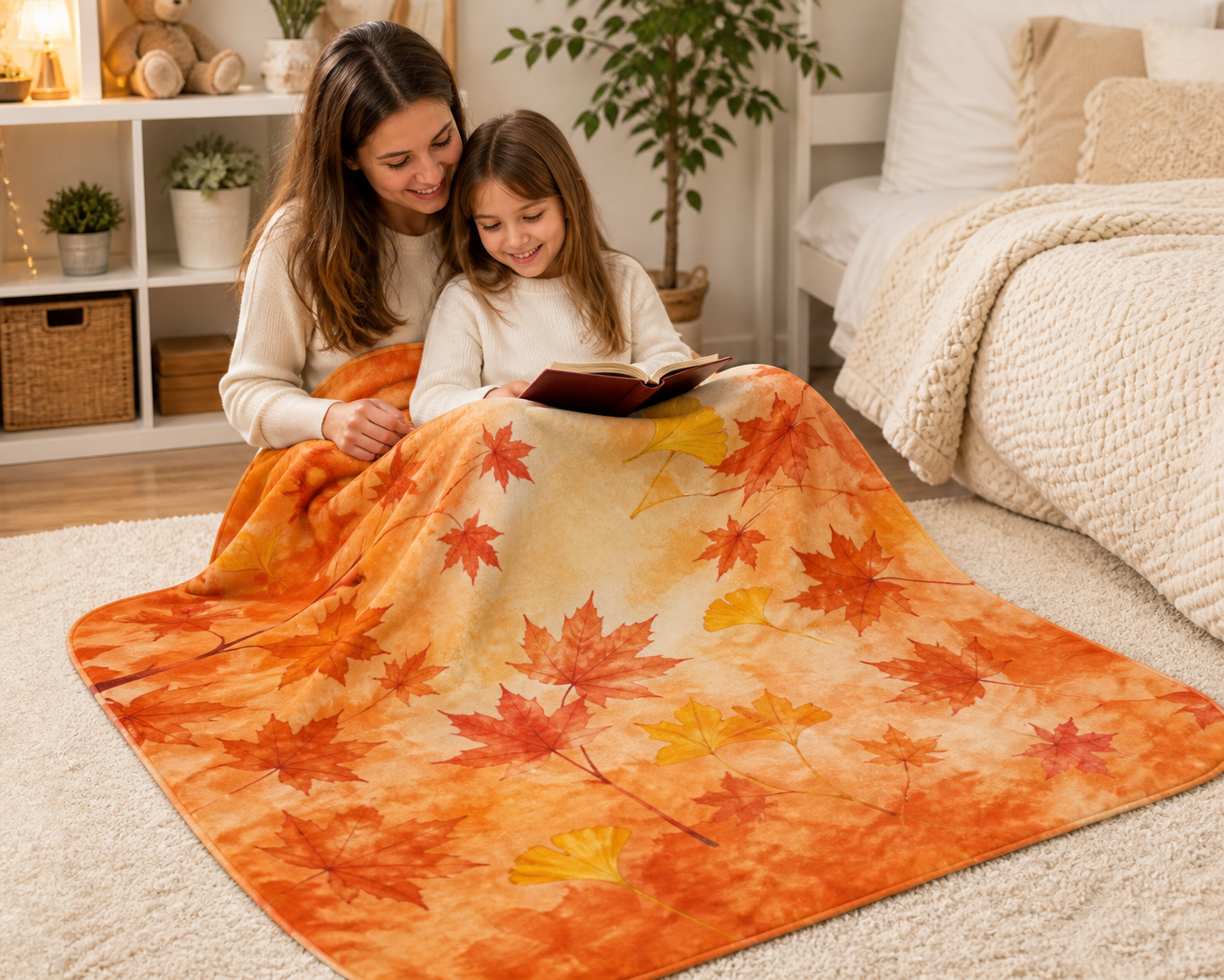 Leaf Print Throw Blanket Flannel