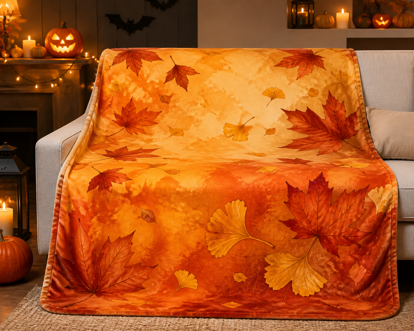 Leaf Print Throw Blanket Flannel
