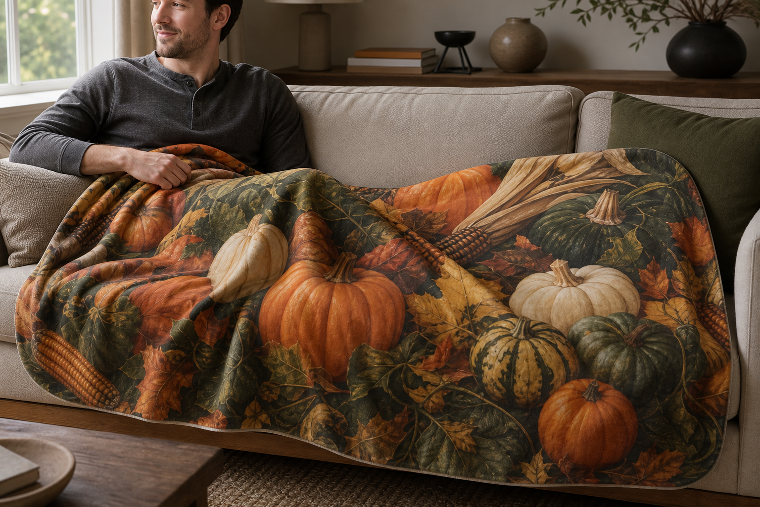 Harvest Pumpkin Print Throw Blanket Flannel
