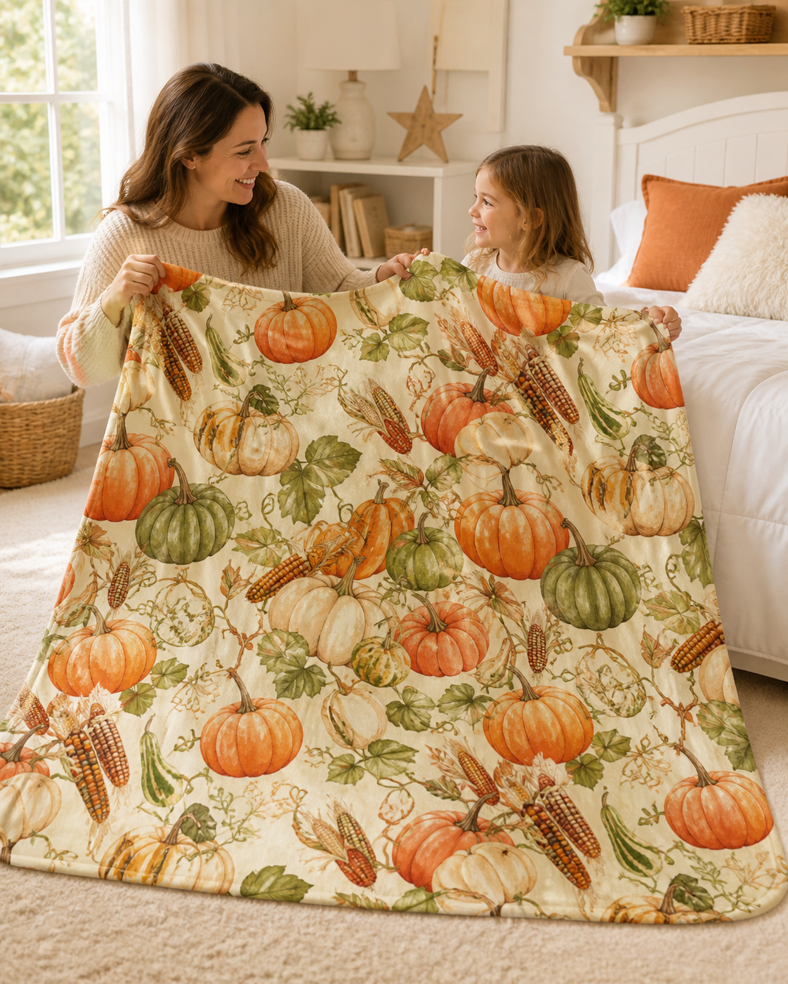 Harvest Pumpkin Print Throw Blanket Flannel