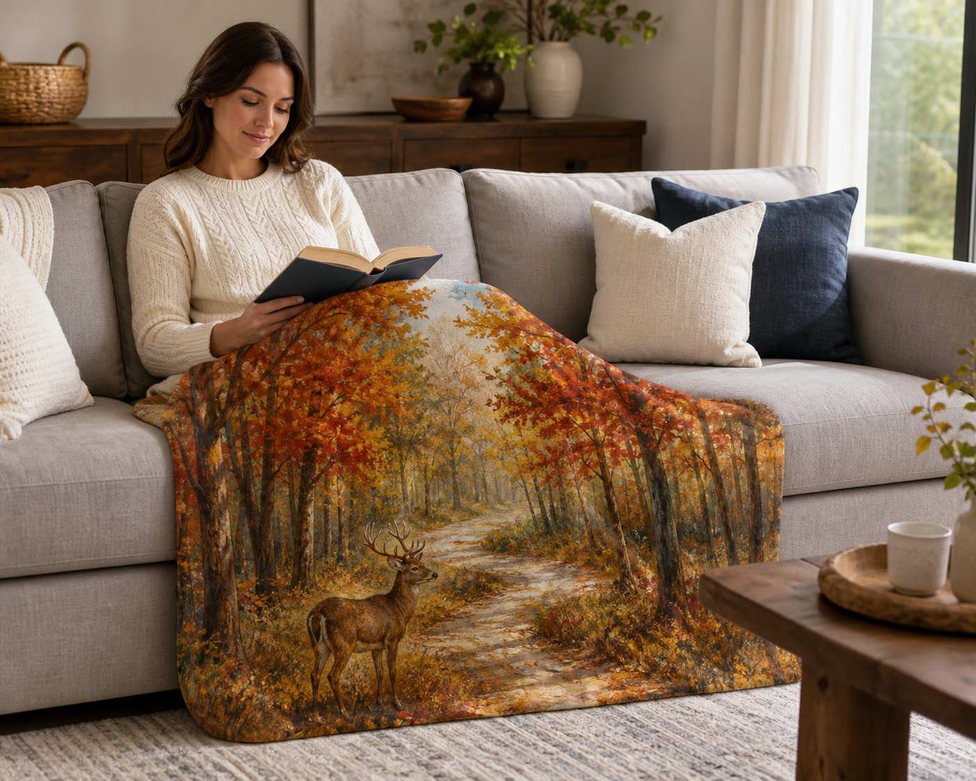 Forest Deer Throw Blanket Flannel