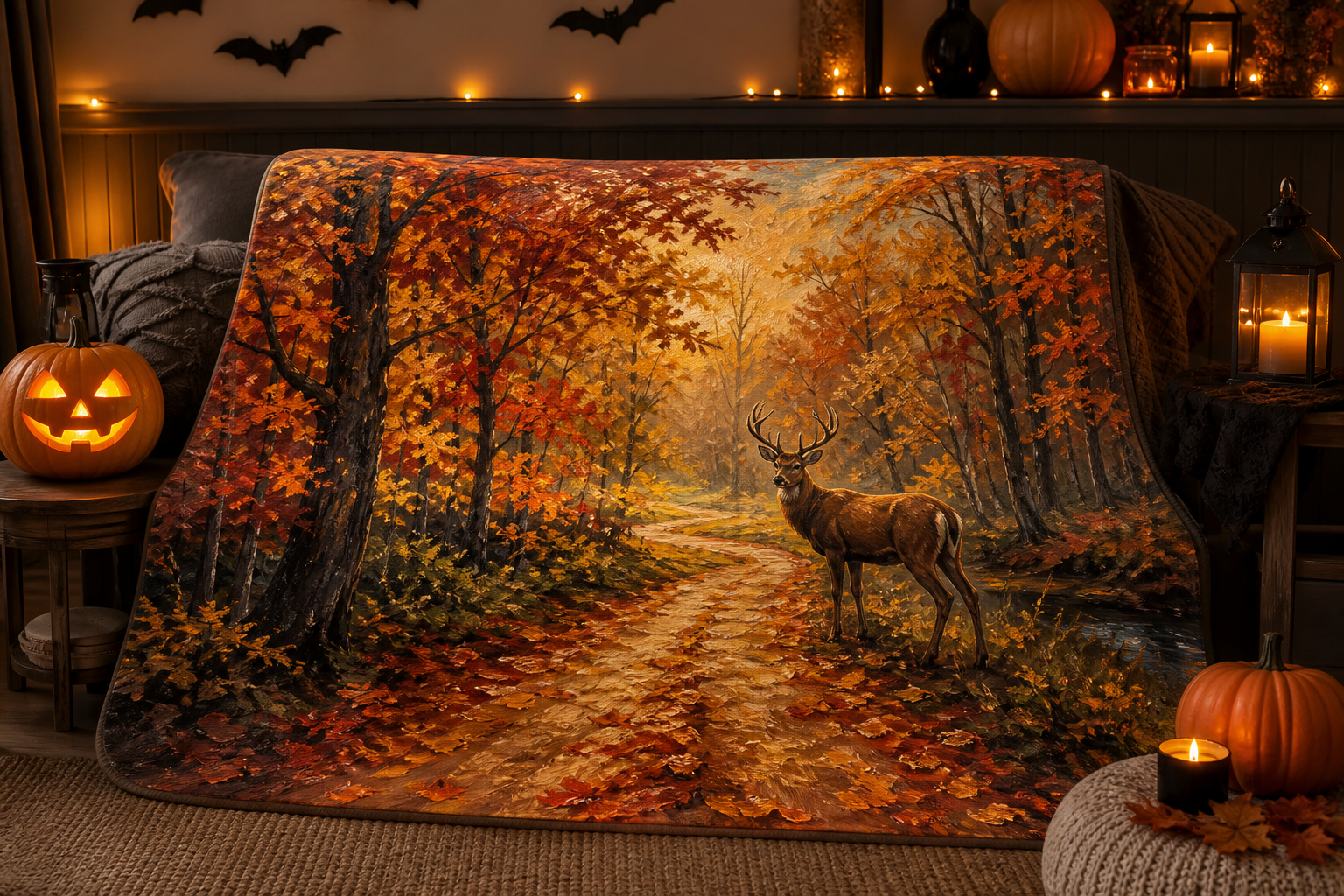 Forest Deer Throw Blanket Flannel