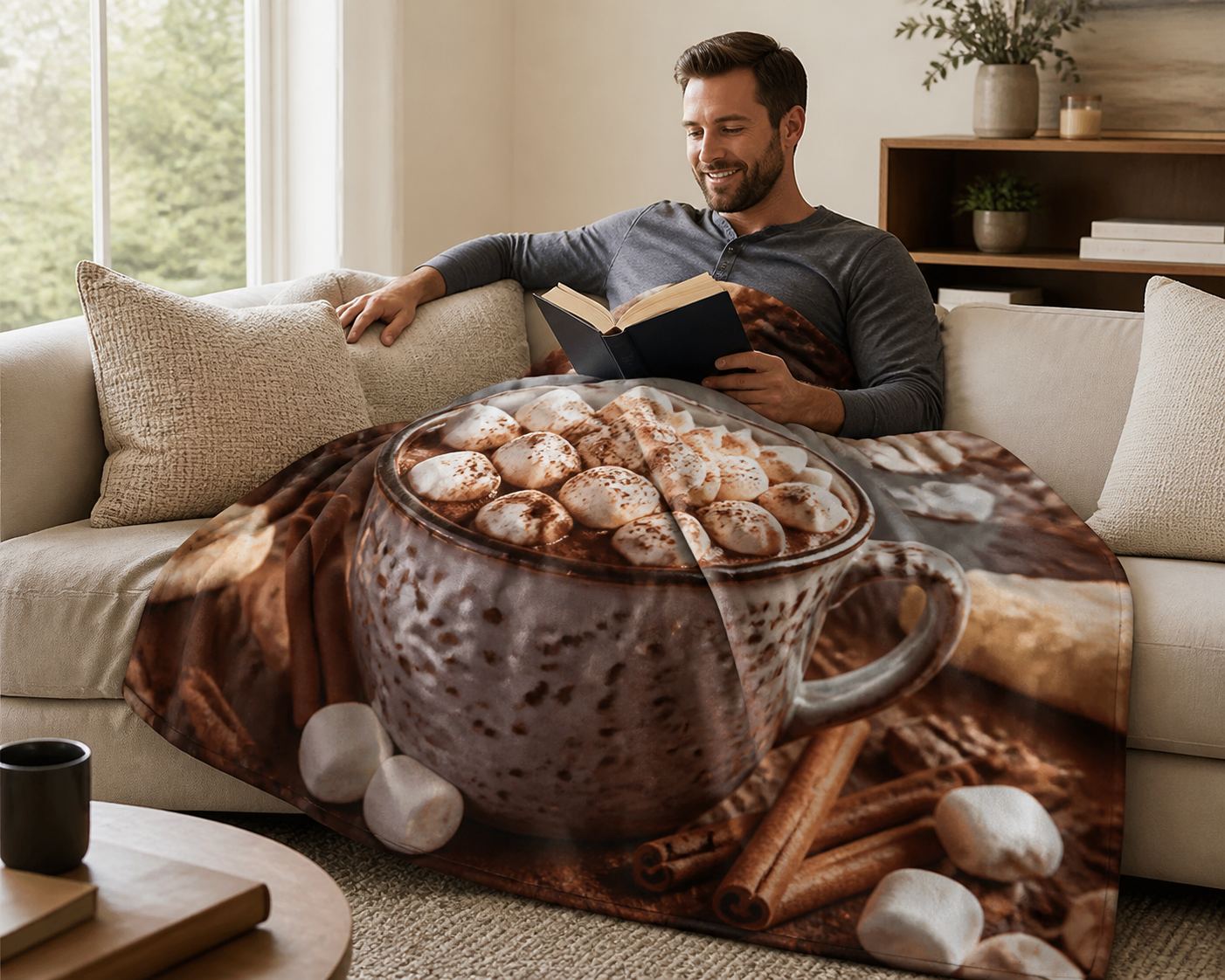Cozy Hot Chocolate Print Throw Blanket Flannel