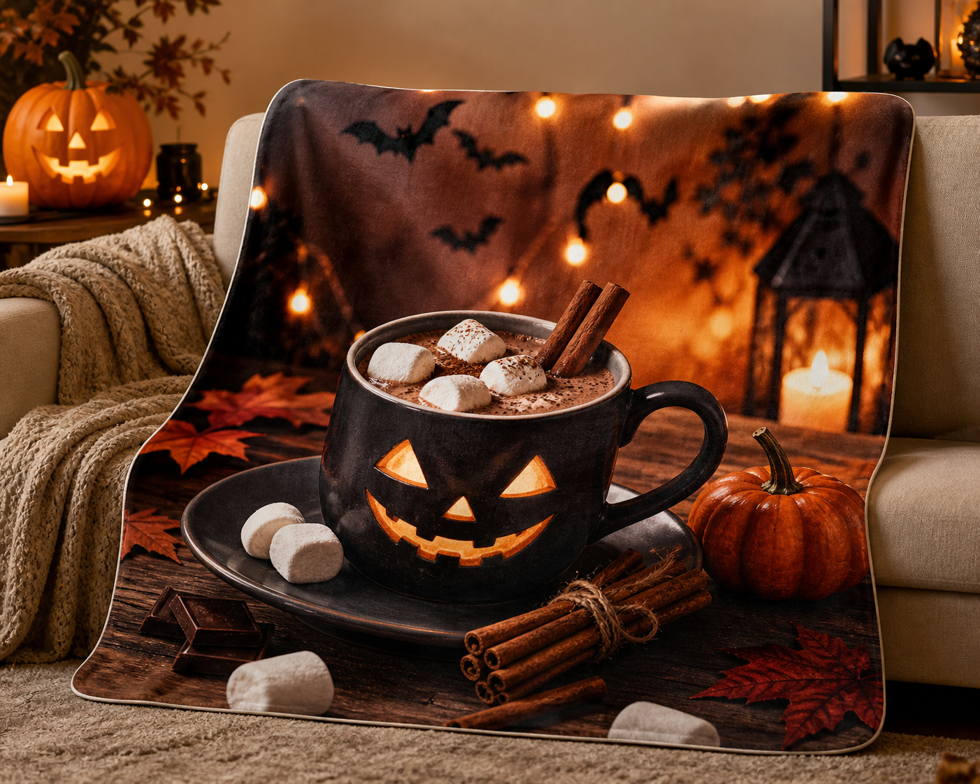 Cozy Hot Chocolate Print Throw Blanket Flannel