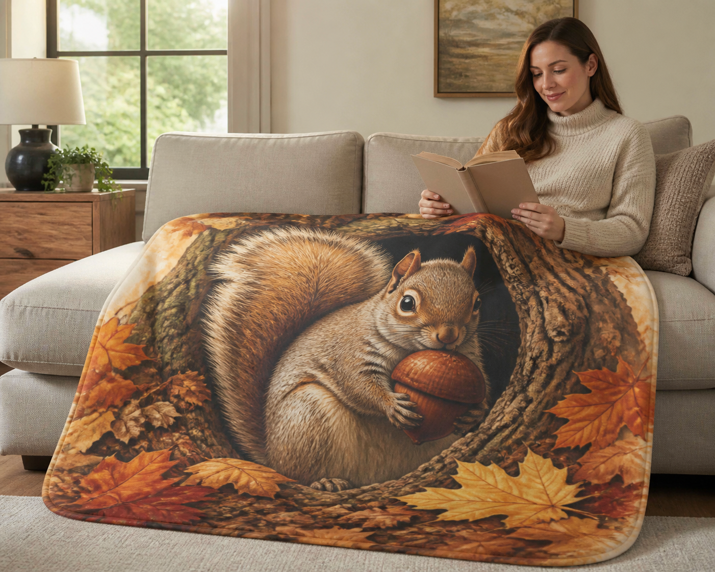 Squirrel Acorn Tree Hollow Throw Blanket Flannel
