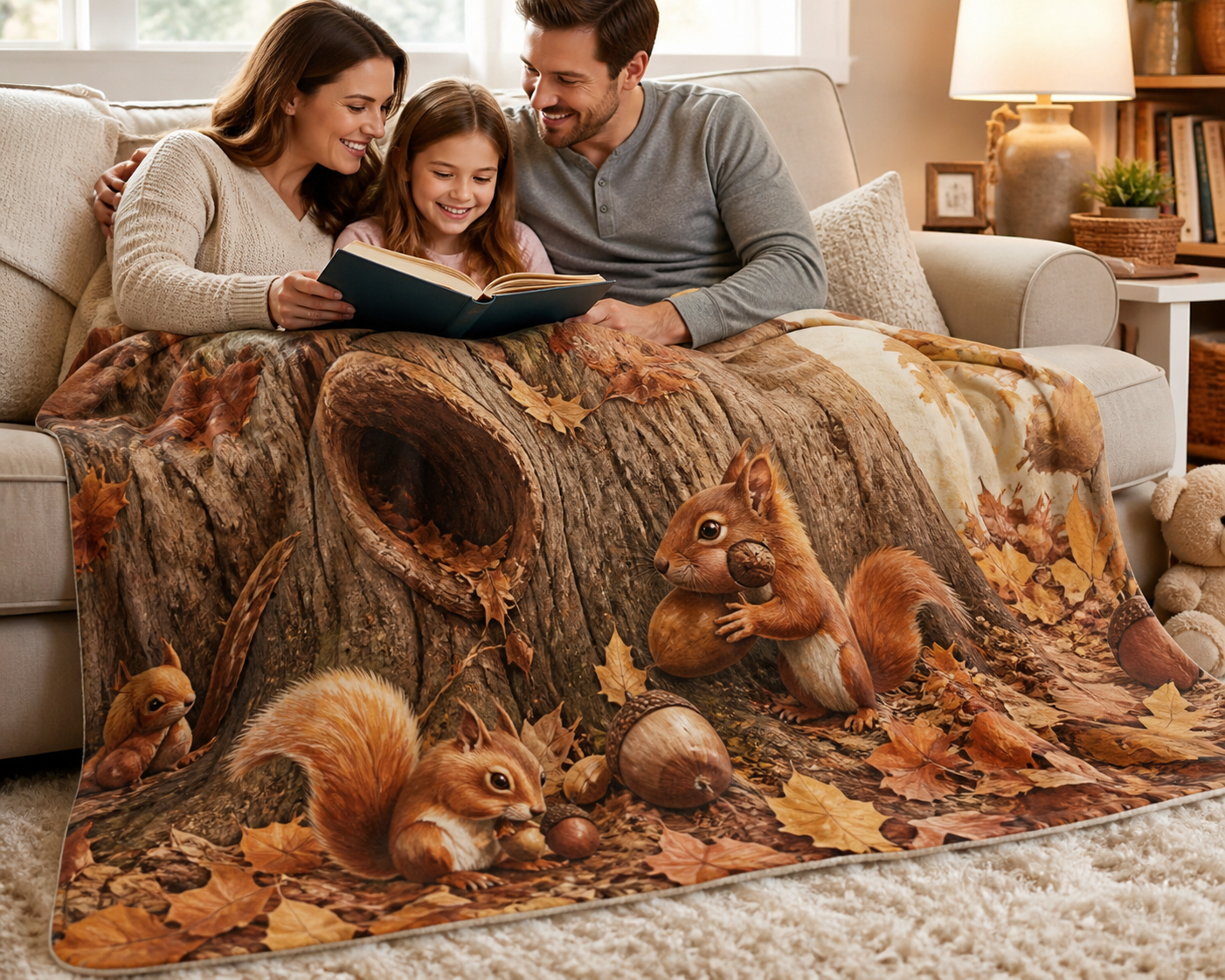 Squirrel Acorn Tree Hollow Throw Blanket Flannel
