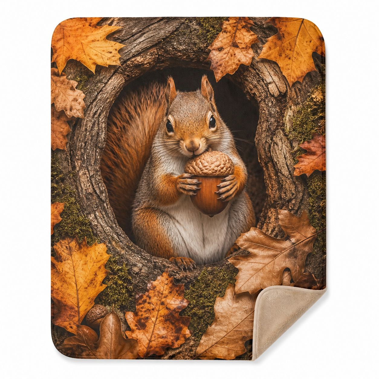 Squirrel Acorn Tree Hollow Throw Blanket Flannel