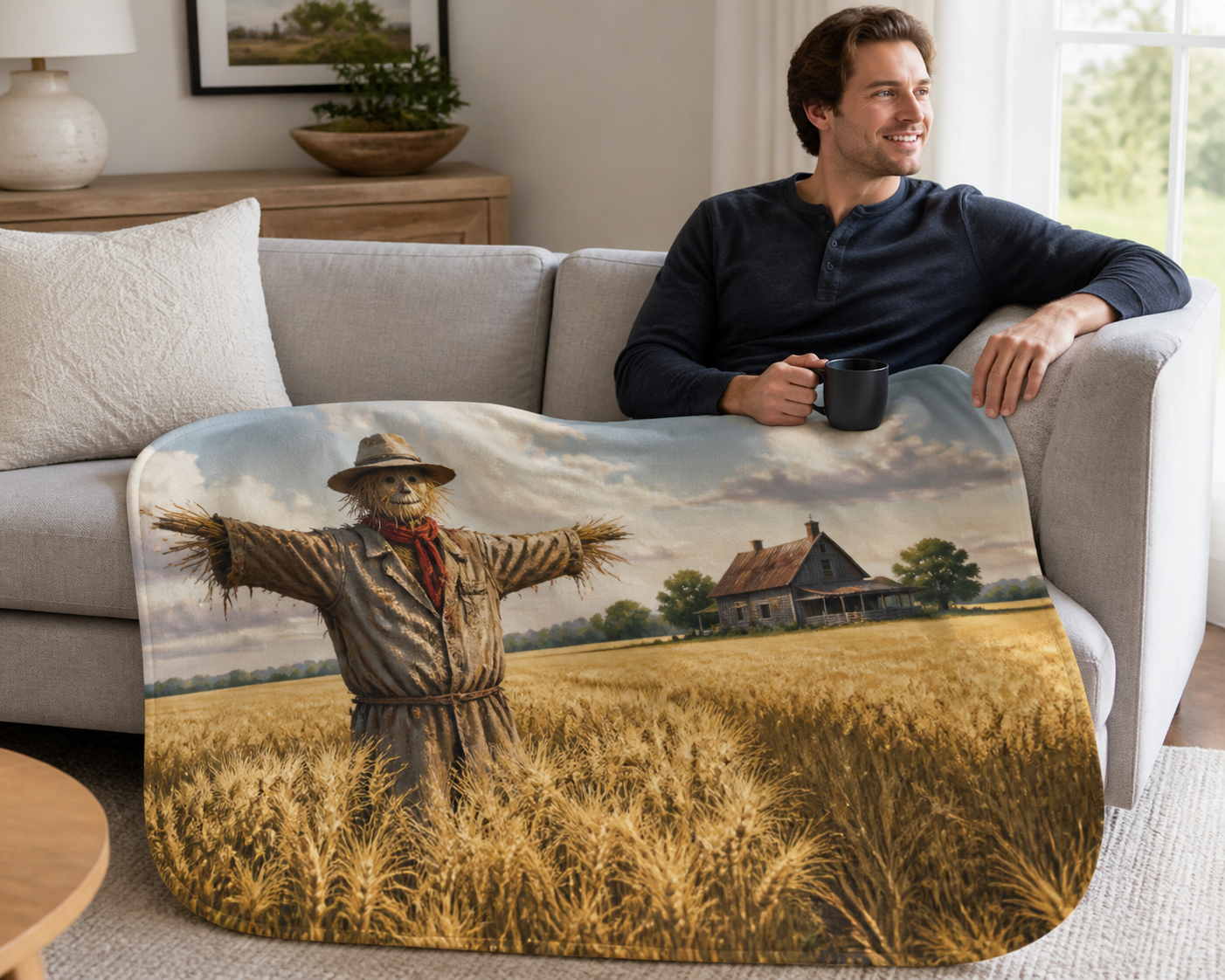 Scarecrow Field Print Throw Blanket Flannel