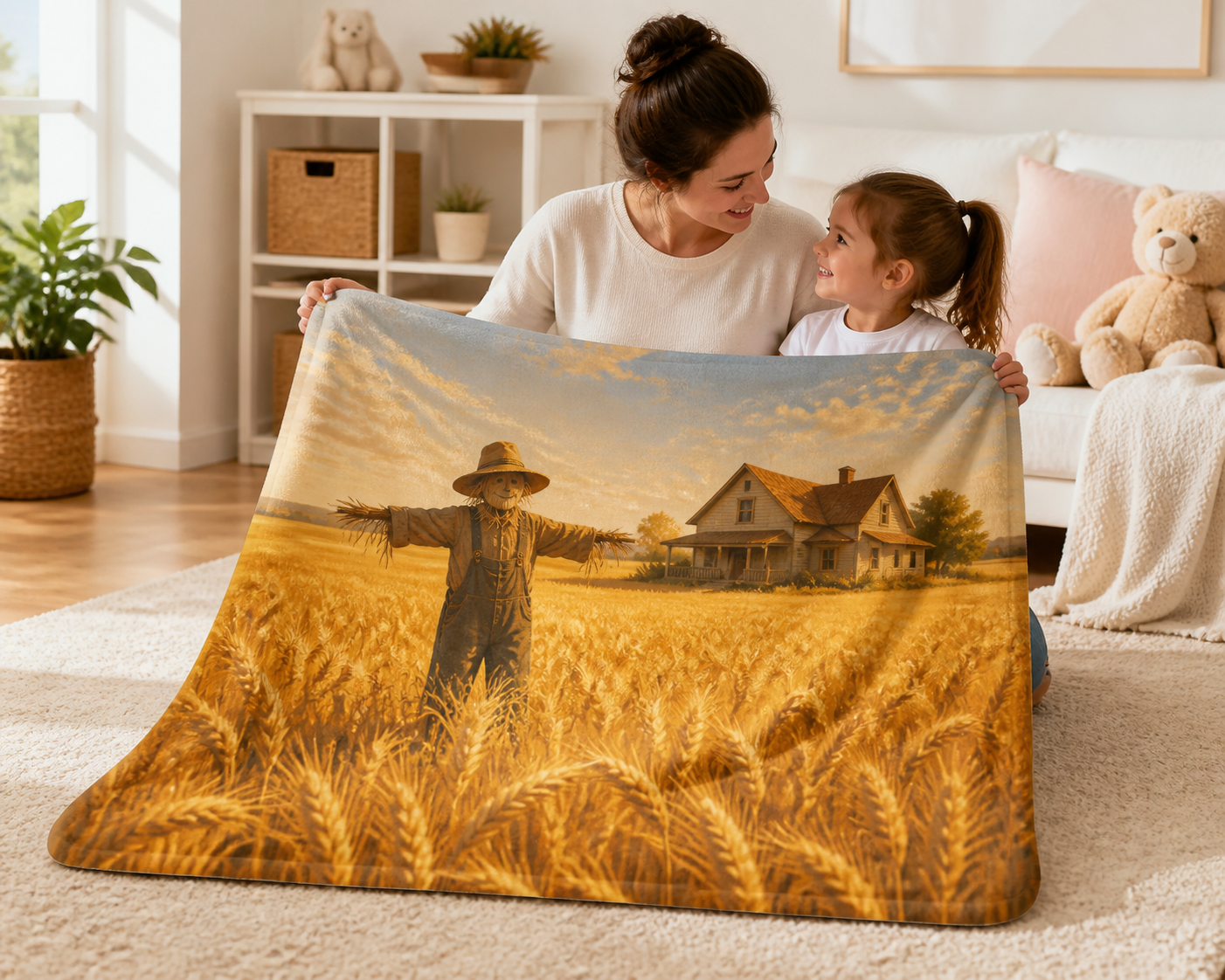 Scarecrow Field Print Throw Blanket Flannel
