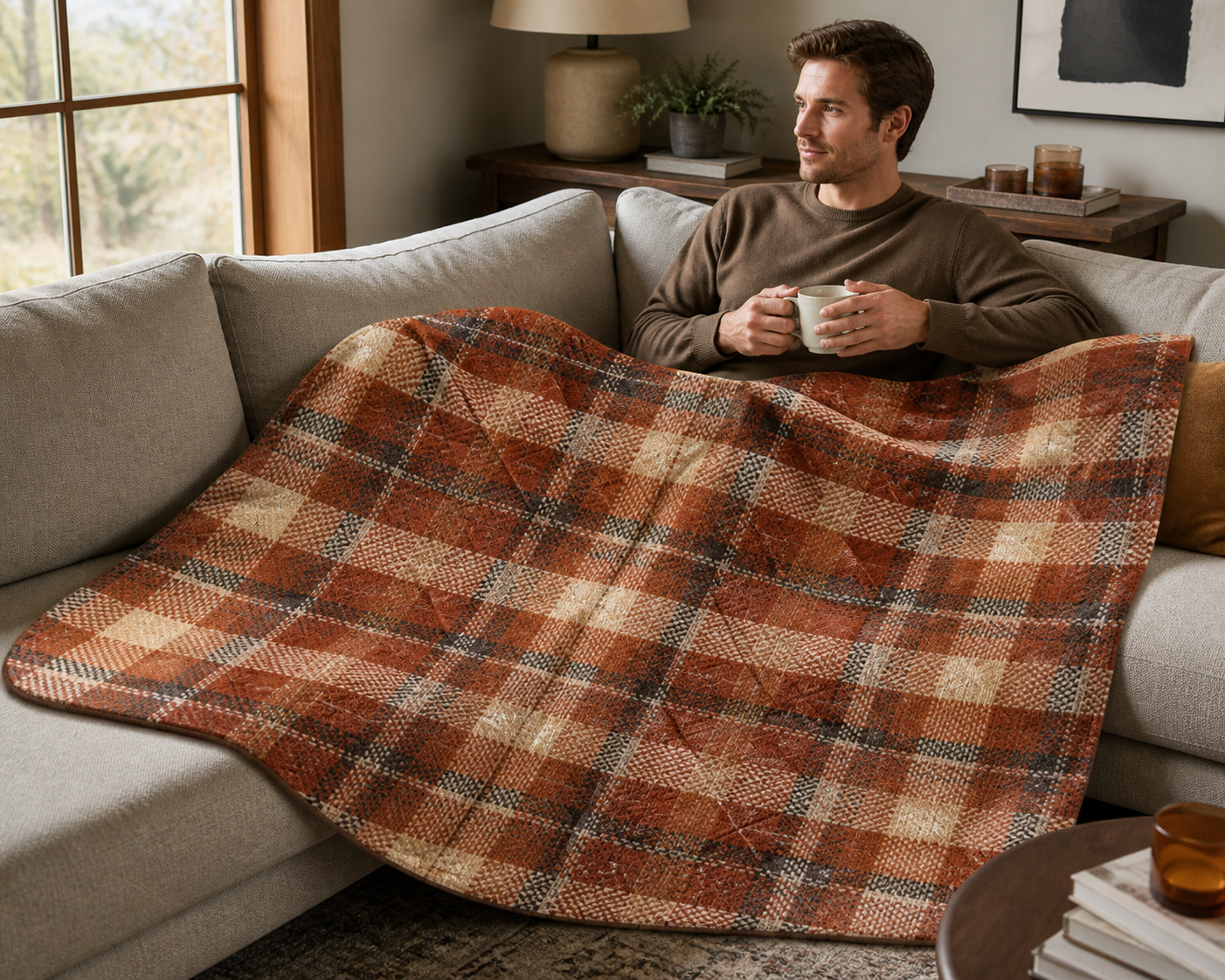 Autumnal Plaid Knit Throw Blanket Flannel