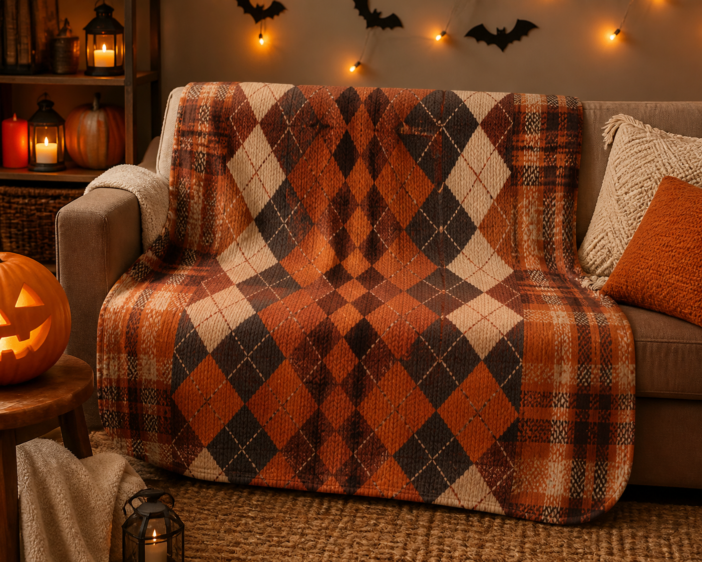 Autumnal Plaid Knit Throw Blanket Flannel