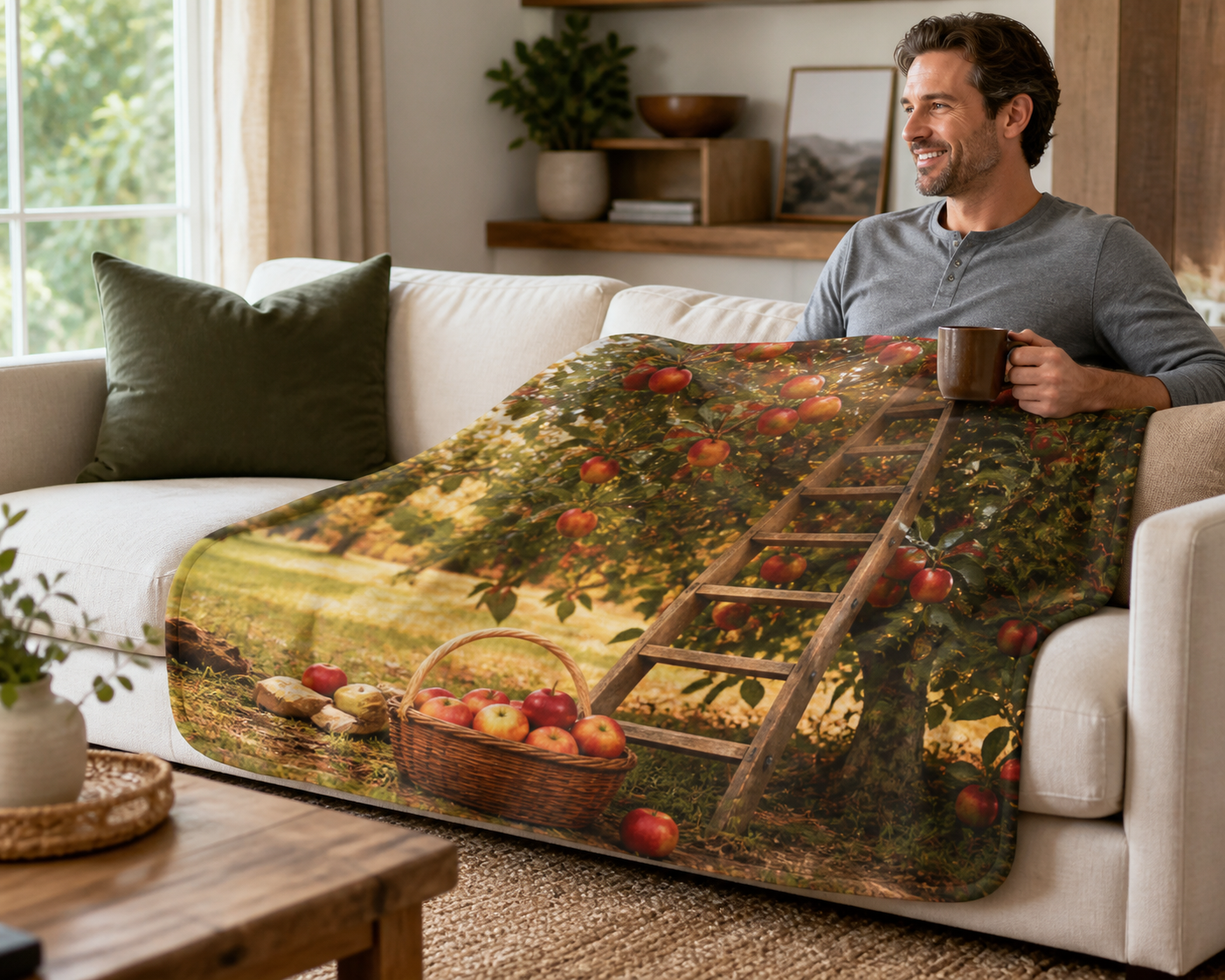 Apple Harvest Basket Throw Blanket Flannel