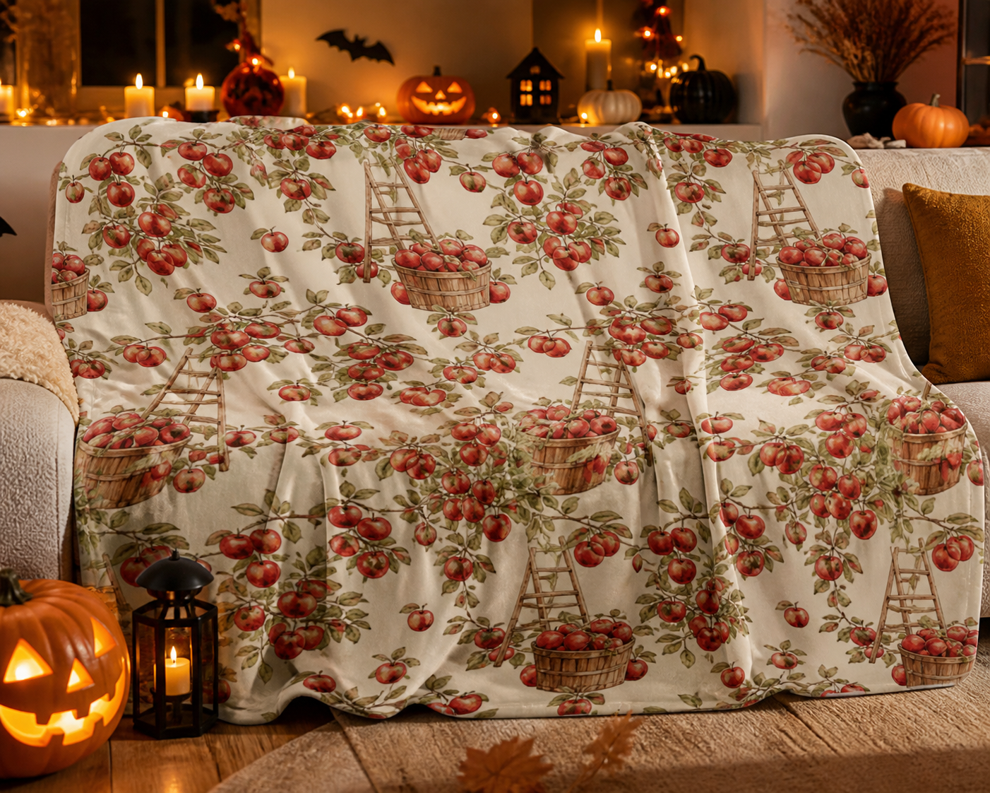 Apple Harvest Basket Throw Blanket Flannel