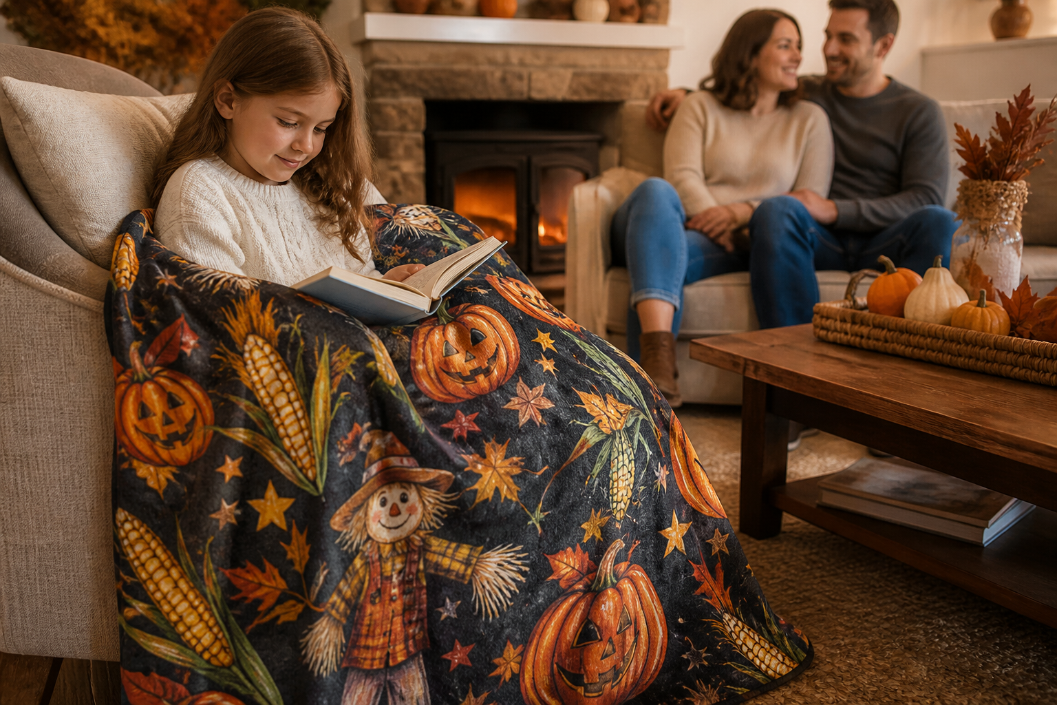 Harvest Pumpkin Throw Blanket Flannel