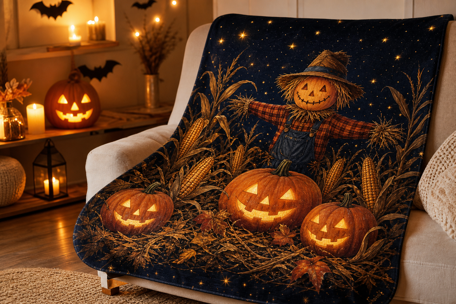 Harvest Pumpkin Throw Blanket Flannel