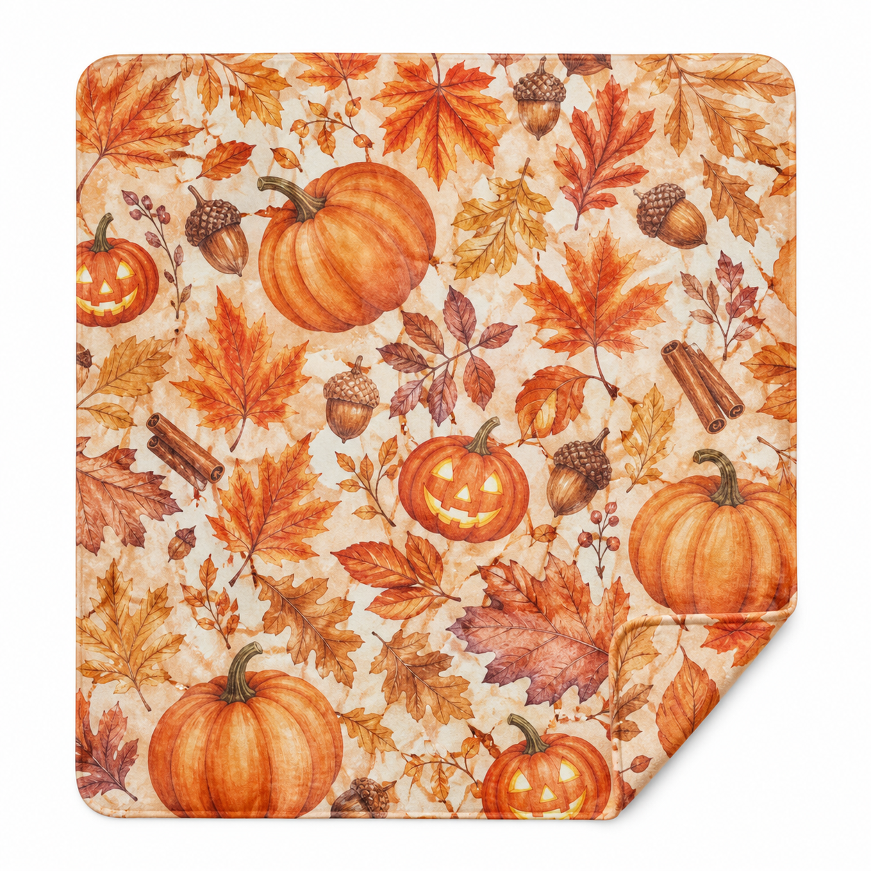 Leaves Pumpkins Throw Blanket Flannel