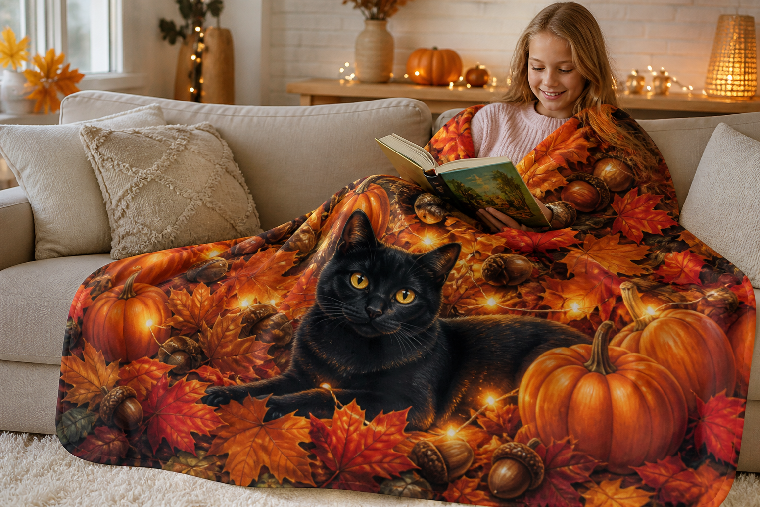 Black Cat Throw Blanket Flannel