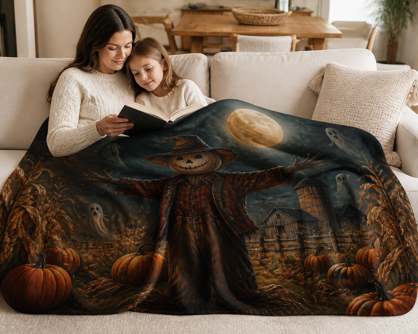 Scarecrow Moonlit Night Throw Blanket Flannel