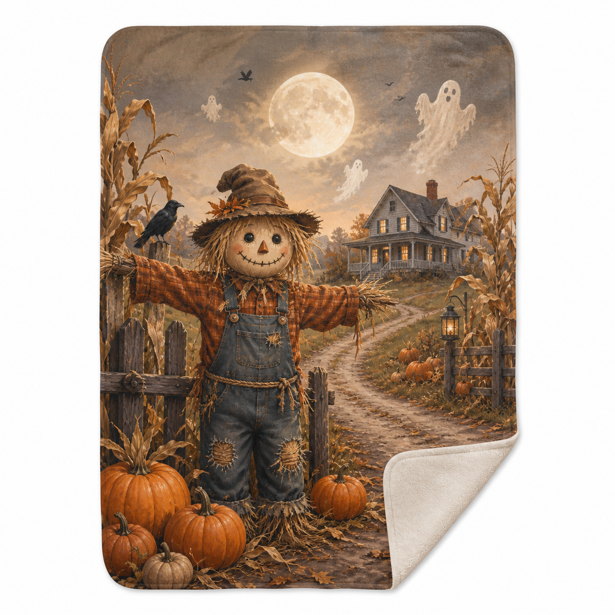 Scarecrow Moonlit Night Throw Blanket Flannel