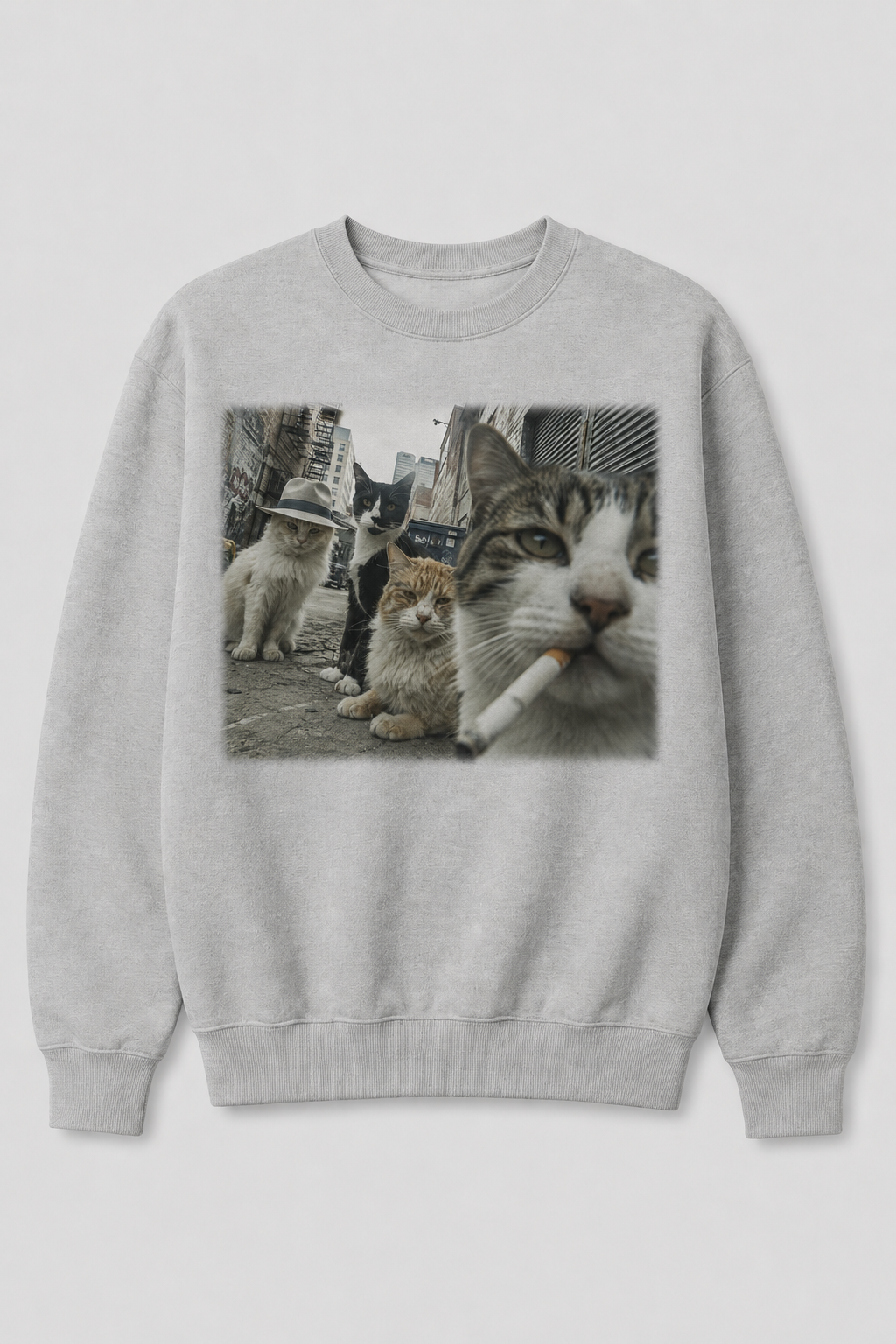 Urban Cats Cigar Graphic 100% Cotton Crewneck Sweatshirt