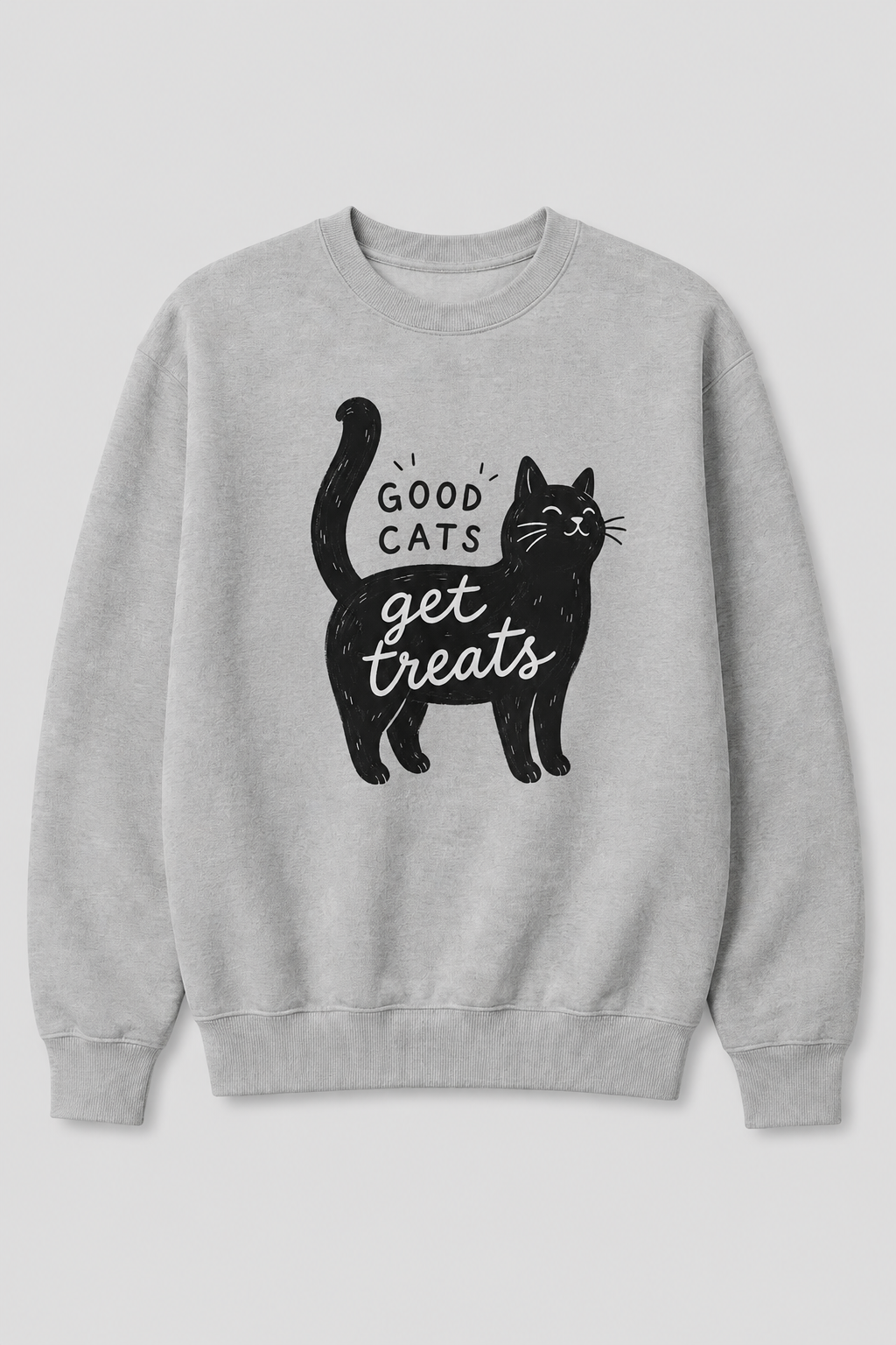 Black Cat Good Cats Get Treats Graphic 100% Cotton Crewneck Sweatshirt