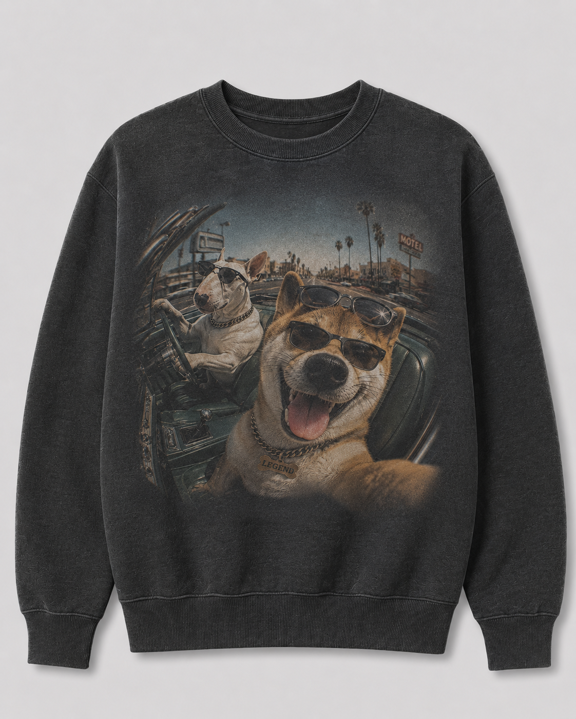 Dogs Driving Vintage Graphic 100% Cotton Crewneck Sweatshirt