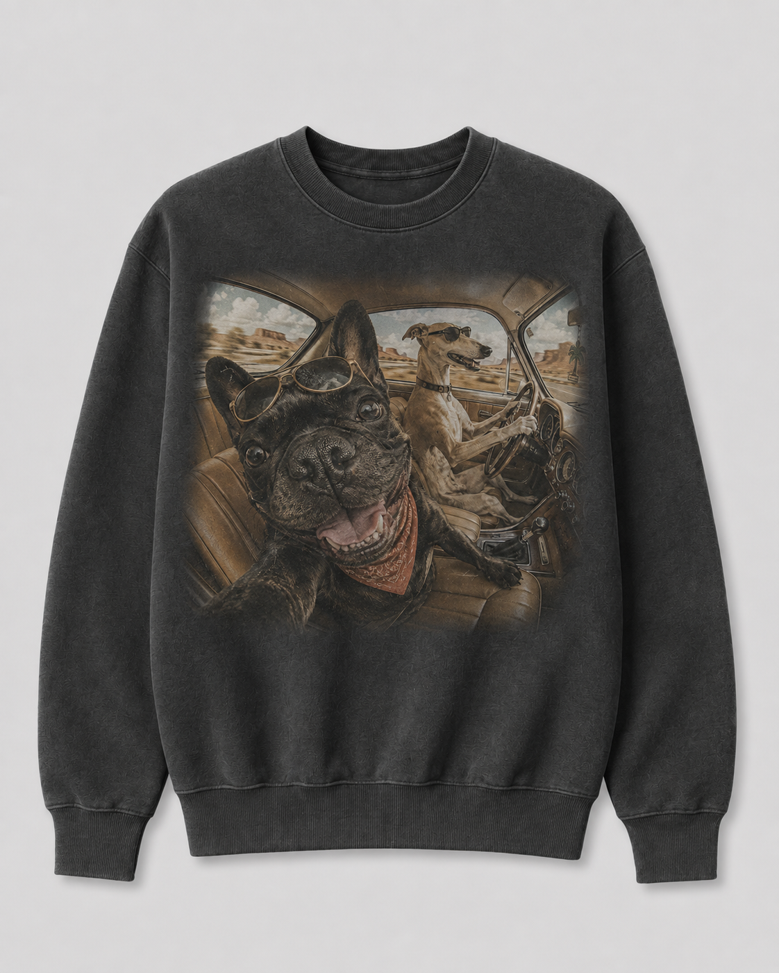 Dogs on a Road Trip Graphic 100% Cotton Crewneck Sweatshirt