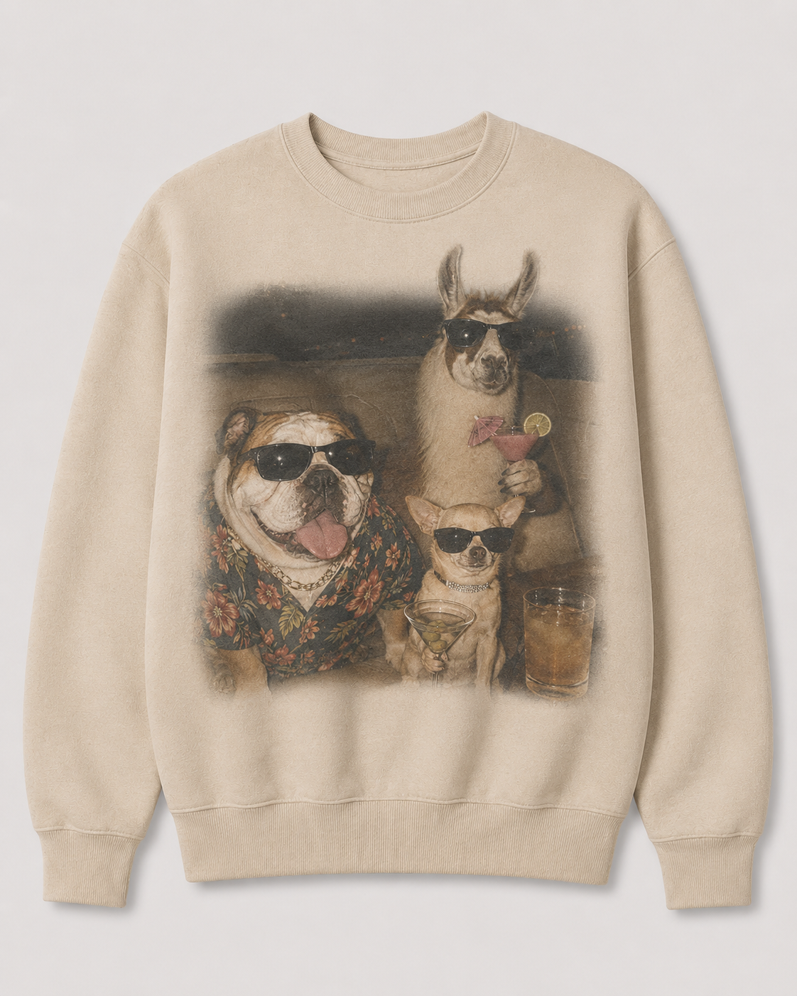 Cool Dogs and Llama Graphic 100% Cotton Crewneck Sweatshirt