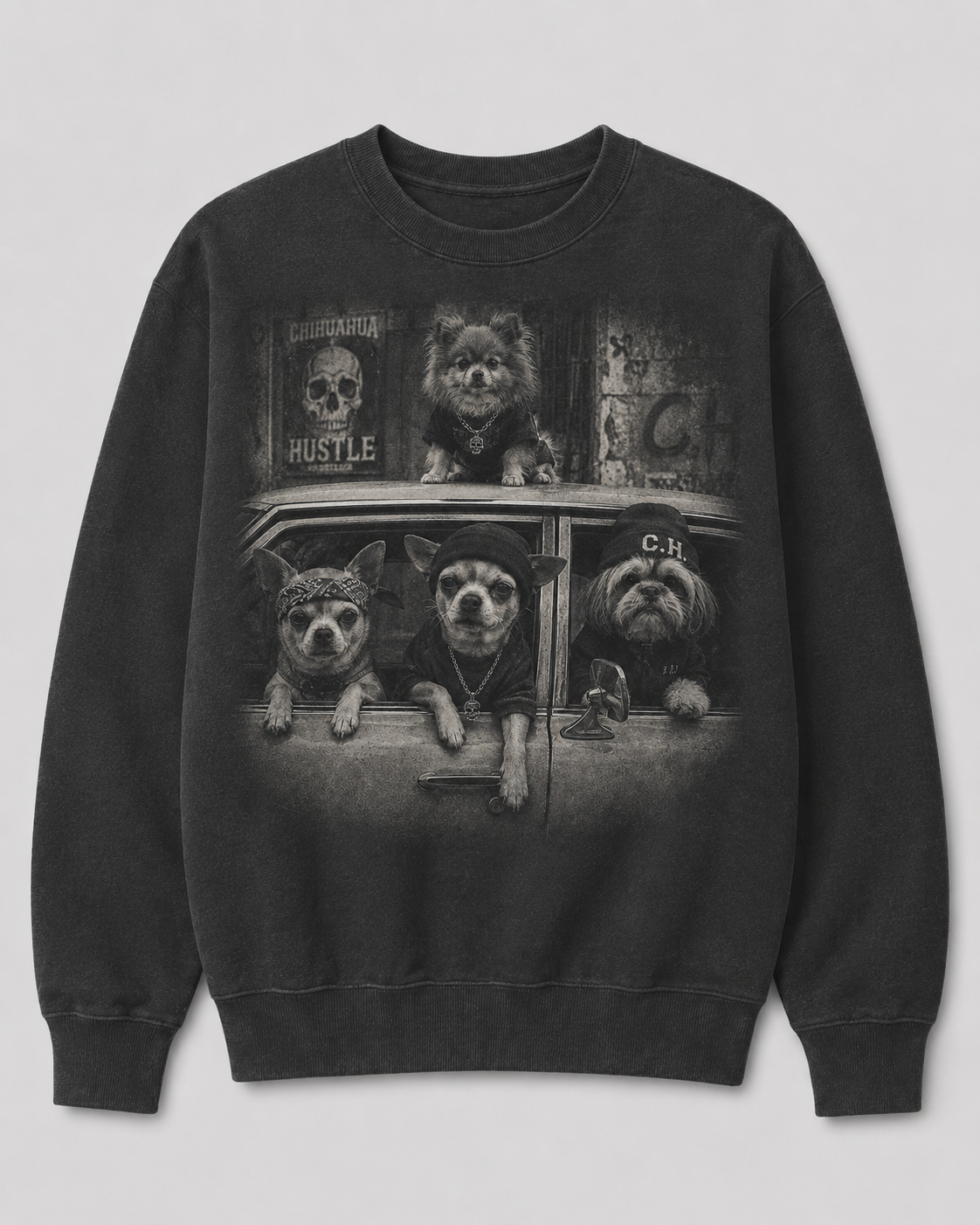 Dogs in Car Graphic 100% Cotton Crewneck Sweatshirt