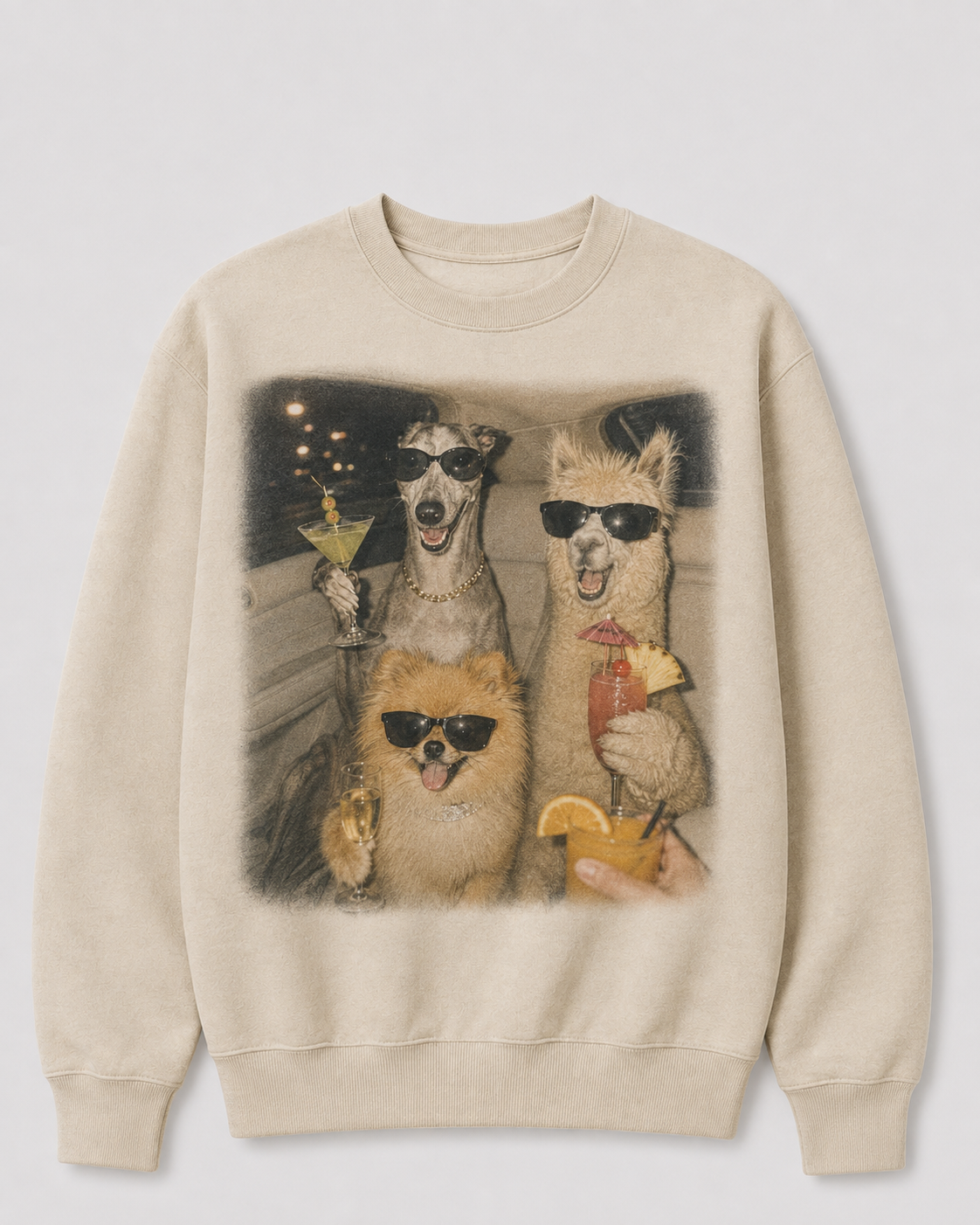 Dogs Llama Party Graphic 100% Cotton Crewneck Sweatshirt